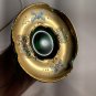 Emerald Green Gilded Round Trinket Tray Saucer Hand Painted Flowers EUC
