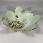 Green Leaf Dish Nappy Butterfly Ladybug Roses Gold Trim Hand Painted EUC USA 1977 Signed V. Otey