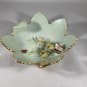 Green Leaf Dish Nappy Butterfly Ladybug Roses Gold Trim Hand Painted EUC USA 1977 Signed V. Otey