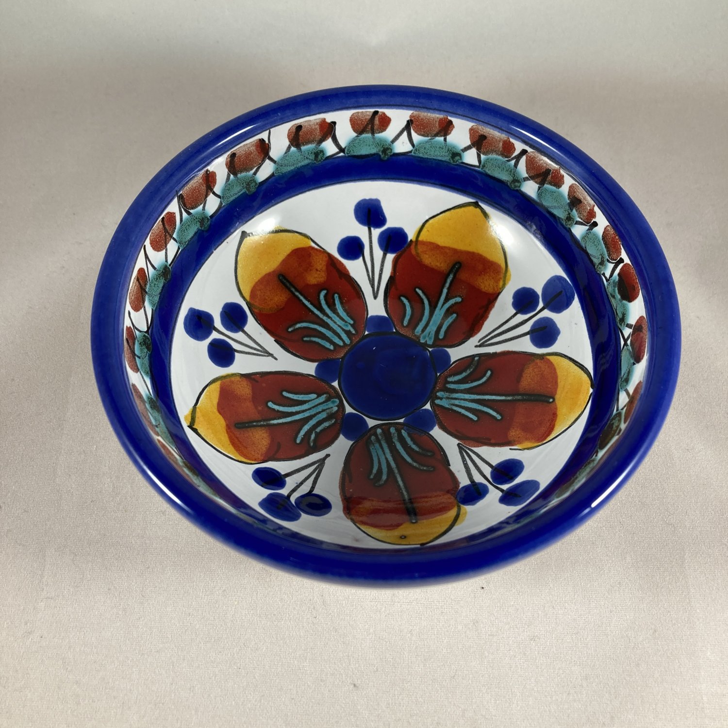 La Giara Sicilian Sole Bowl Small Flower Hand Painted Majolica Italy EUC