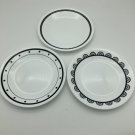 Corelle (3) 6.75" Black and White Circles Dots Lace Appetizer Plates EUC USA