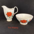 Vintage MCM Royal Albert Tahiti Creamer and Sugar Red Flower Hibiscus EUC Tropical England