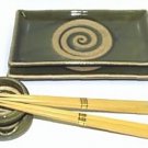 Olive Green Sushi Plate Gift Set (Handcrafted in Japan)