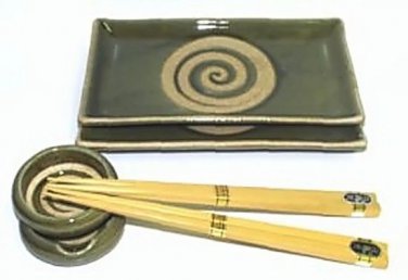 Olive Green Sushi Plate Gift Set (Handcrafted in Japan)