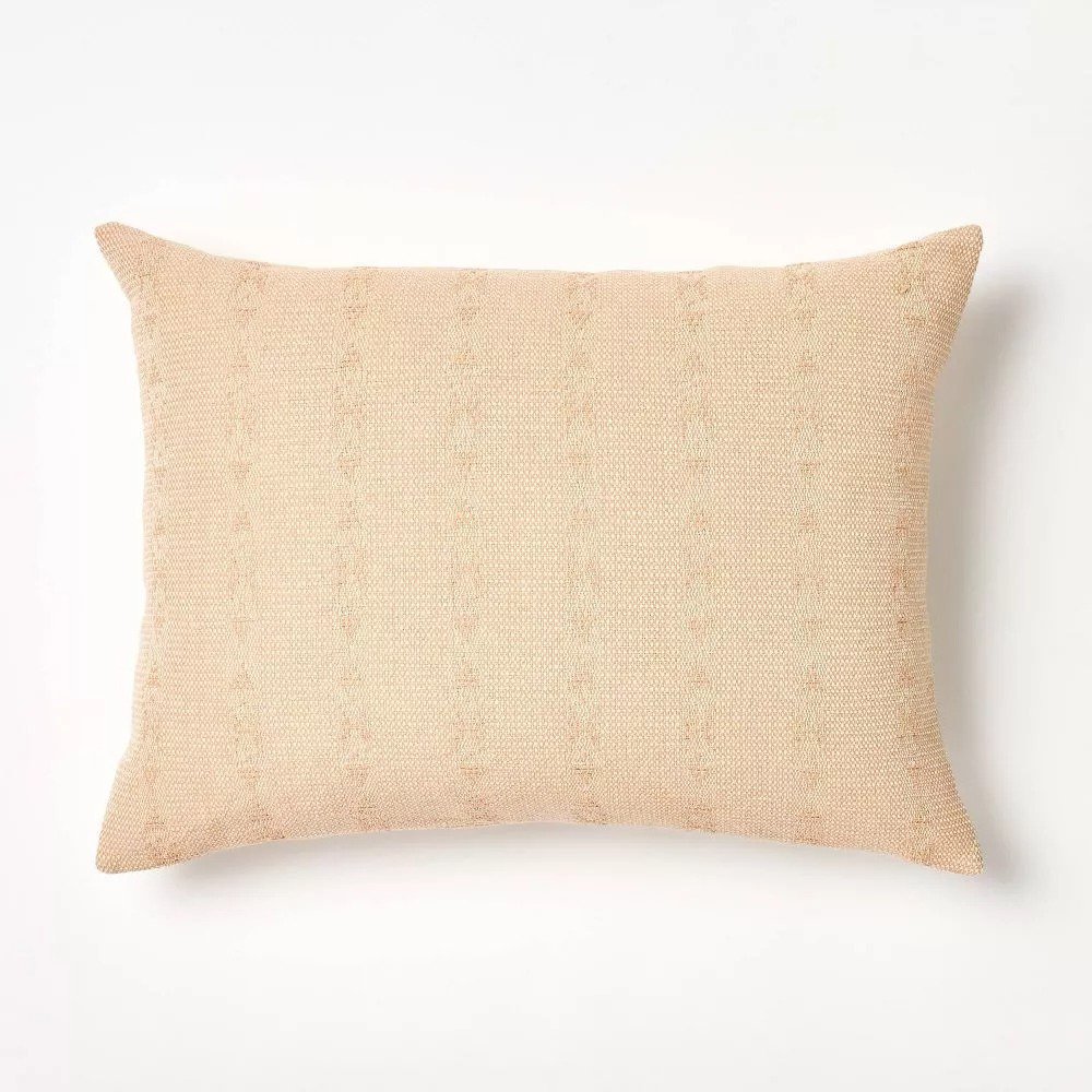 Oversized Woven Striped Lumbar Throw Pillow Clay Pink 24"x18"