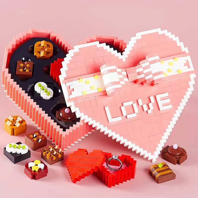 Chocolates Micro Diamond Block Lover Heart Gift Box Building Bricks Model Toys