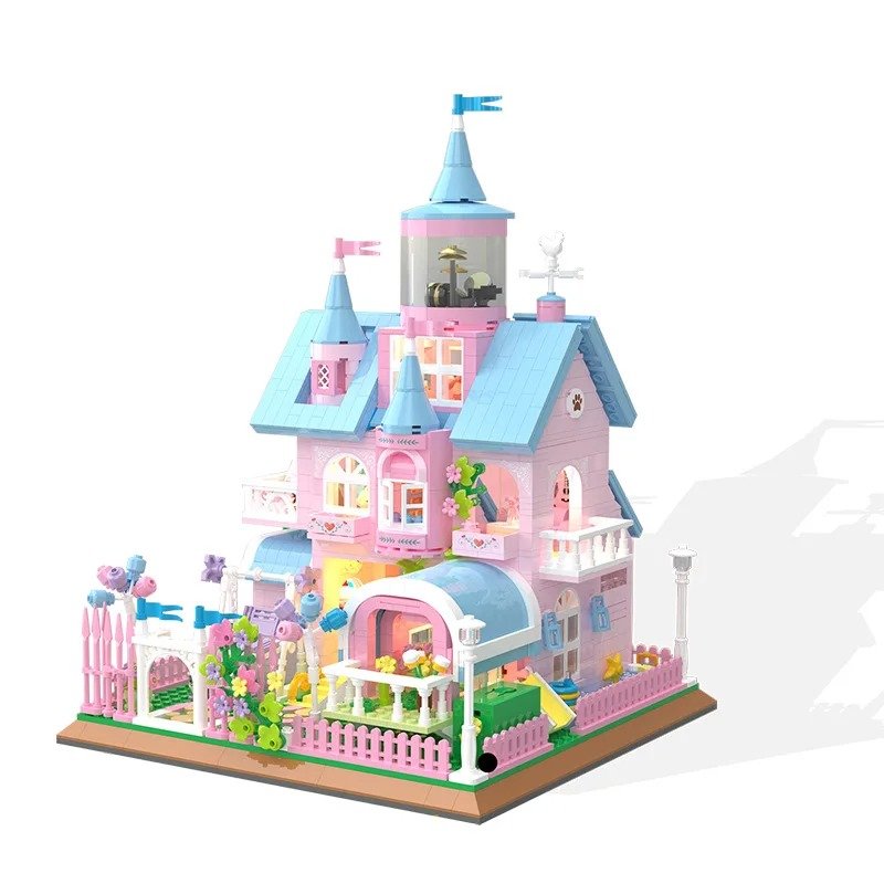 Building Bricks Mini Block Pink Girls Castle Villa Construction Model Figures Toys