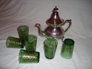 Moroccan chromed copper teapot & glasses set