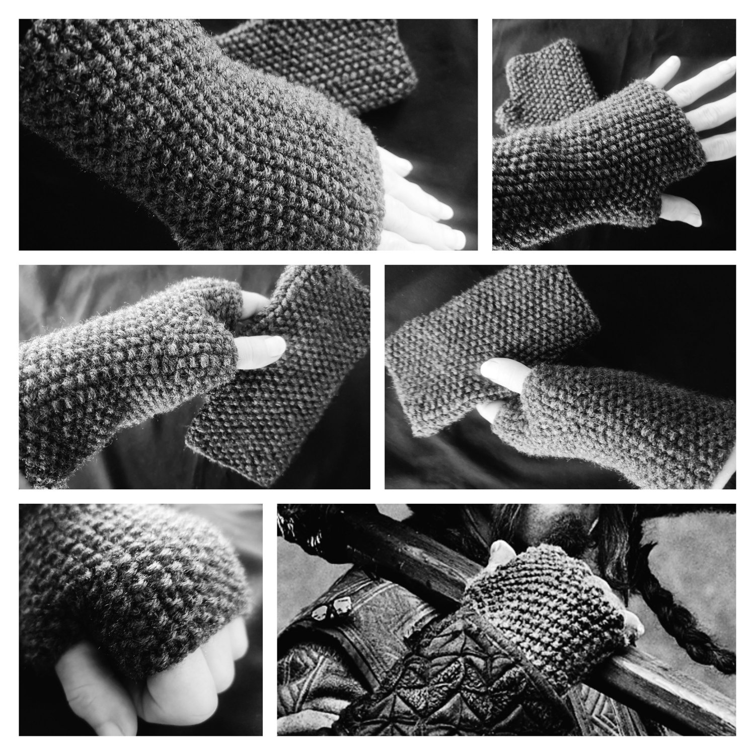 Grey HandKnit Fingerless Bofur Style Gloves Mittens Glovelets
