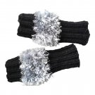 Black Gray Fuzzy Fingerless HandKnit Gloves Wrist Hand Warmer Oeko-tex