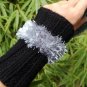 Black Gray Fuzzy Fingerless HandKnit Gloves Wrist Hand Warmer Oeko-tex