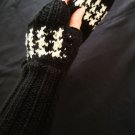 Black White Houndstooth HandKnit Fingerless Gloves ArmWarmer