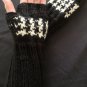 Black White Houndstooth HandKnit Fingerless Gloves ArmWarmer