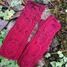 Hand Knit Fingerless Gloves Mittens black/cranberry gradient Wool