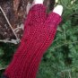 Hand Knit Fingerless Gloves Mittens black/cranberry gradient Wool