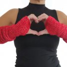 Red Silver Glitter Handmade Knitted Long Fingerless Gloves Armwarmer