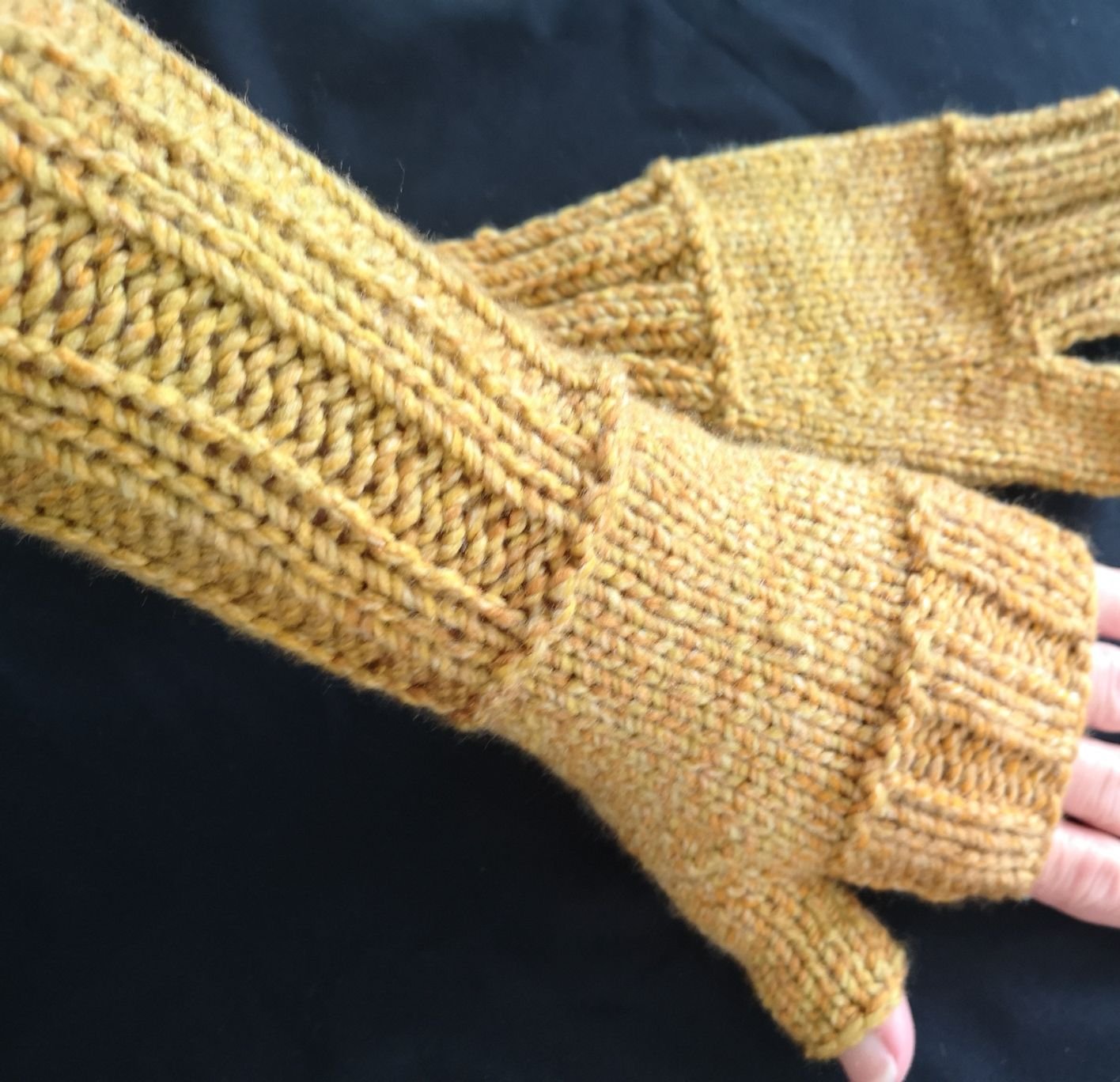 Knit Fingerless Gloves Mittens ArmWarmer Amber Yellow Ombre