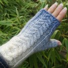 Blue Creme Ombre Wool Knit Fingerless Gloves Mittens