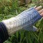 Blue Creme Ombre Wool Knit Fingerless Gloves Mittens