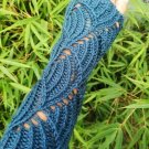 Peacock Blue Waves Hand Knit Fingerless Armwarmer
