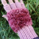Rose Pink Handmade Knitted Fuzzy Plush Half Finger Texting Gloves
