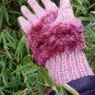 Rose Pink Handmade Knitted Fuzzy Plush Half Finger Texting Gloves