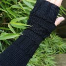 Black Handknit Multipattern Fingerless Gloves Armwarmer