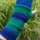 Purple Blue Green Handmade Fingerless Knit Gloves Armwarmer