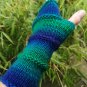 Purple Blue Green Handmade Fingerless Knit Gloves Armwarmer