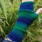 Purple Blue Green Handmade Fingerless Knit Gloves Armwarmer