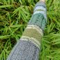 Green Gray Striped Multipattern Knit Fingerless Gloves Mittens Arm Warmer
