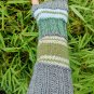 Green Gray Striped Multipattern Knit Fingerless Gloves Mittens Arm Warmer