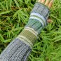 Green Gray Striped Multipattern Knit Fingerless Gloves Mittens Arm Warmer
