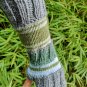 Green Gray Striped Multipattern Knit Fingerless Gloves Mittens Arm Warmer