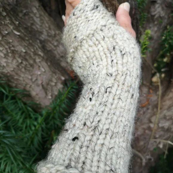 Medieval Handmade Fingerless Knit Gloves Arm Warmer Wool