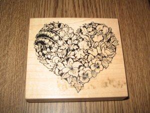 PSX Floral Heart Wood Mounted Rubber Stamp K-663 Retired Collectible