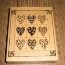 PSX Heart Quilt Wood Mounted Rubber Stamp K-1414 Retired Collectible
