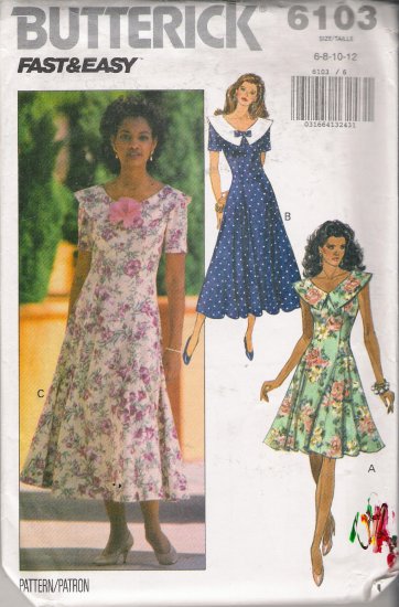Misses' Dress Sewing Pattern Size 6-12 Butterick 6103 UNCUT