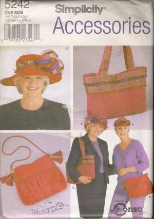 Misses' Red Hats & Bags Sewing Pattern Size S-L Simplicity 5242 UNCUT