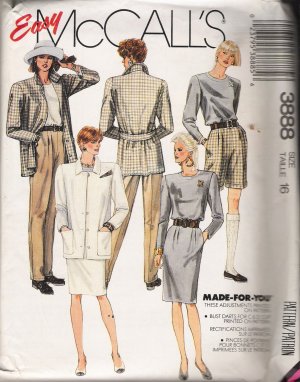 Misses' Jacket Top Skirt Pants Shorts Sewing Pattern Size 16 McCall's 3888 UNCUT