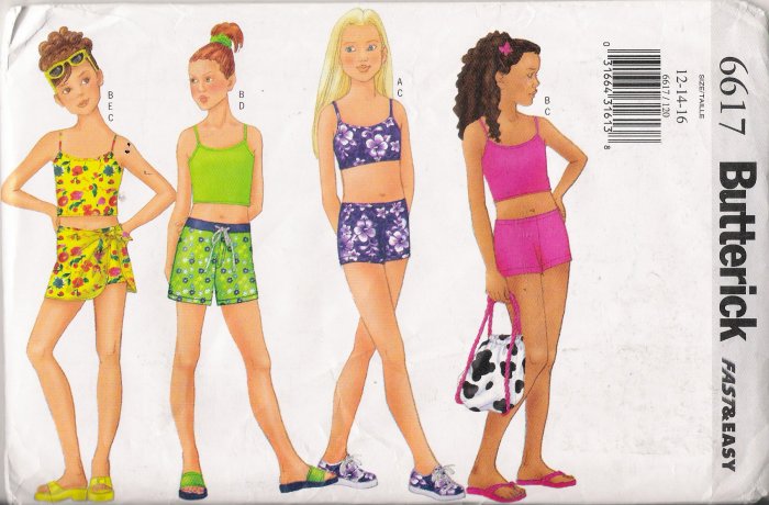 Girls' Top, Shorts, Wrap & Bag Sewing Pattern Size 12-16 Butterick 6617 UNCUT