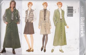 Misses' Jacket Vest Skirt Sewing Pattern Size L-XL Butterick 5087 UNCUT