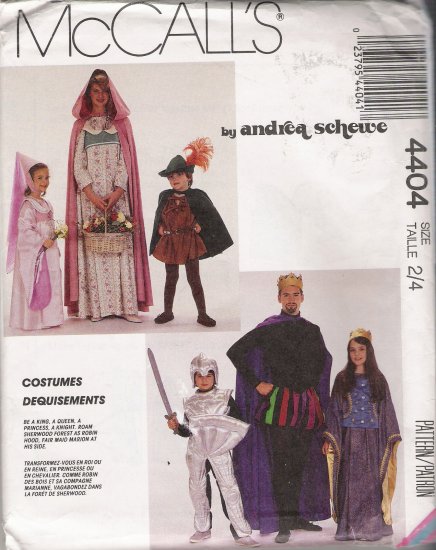 Children's Medieval Costume Sewing Pattern Size 2-4 McCall's 4404 UNCUT