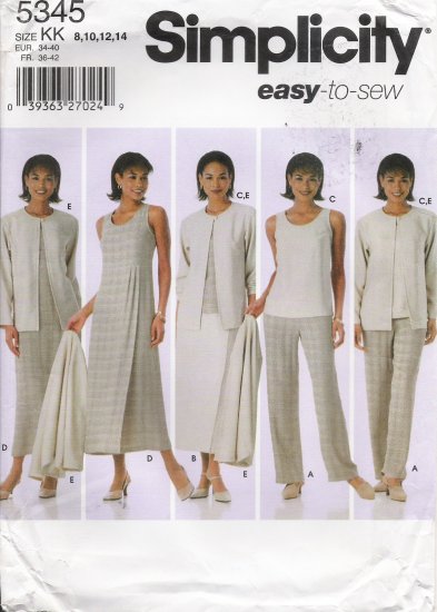 Misses' Pants Skirt Top Dress Jumper Jacket Sewing Pattern Size 8-14 Simplicity 5345 UNCUT