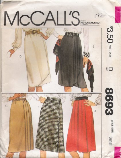 Misses' Wrap Skirts Sewing Pattern Size 10-12 McCall's 8693 UNCUT