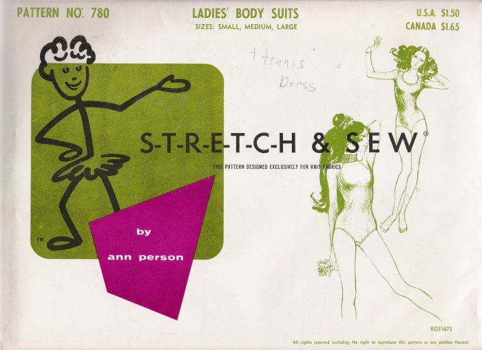 Vintage Sewing Pattern Ladies' Body Suits Bust Sizes S-L Stretch & Sew 780 UNCUT