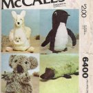 Vintage Sewing Pattern Set Of Stuffed Animals McCall's 6400 UNCUT