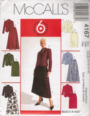 Misses' Jackets & Skirts Sewing Pattern Size 10-16 McCall's 4167 UNCUT