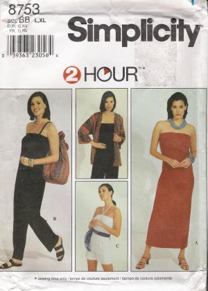 Misses' Jacket Bag Dress Jumpsuit Sewing Pattern Size L-XL Simplicity 8753 UNCUT