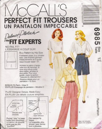 Misses' Pants, Shorts & Fitting Shell Sewing Pattern Size 12 McCall's 6985 UNCUT